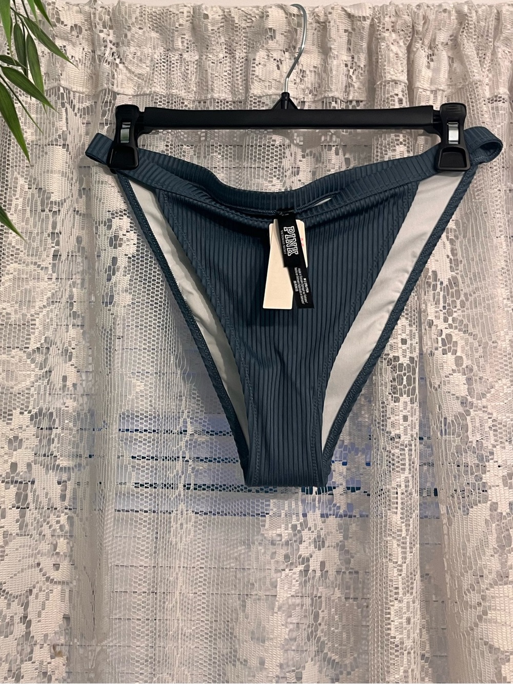 NWT PINK Victoria's Secret Ribbed High-Leg Bikini Bottom - Slate